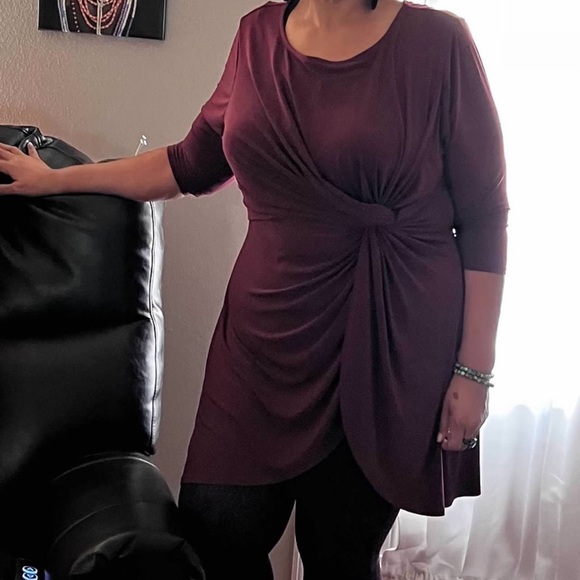 Lane Bryant Tops - Burgundy 3/4 sleeved blouse, mock tie at front, meant to be worn long.